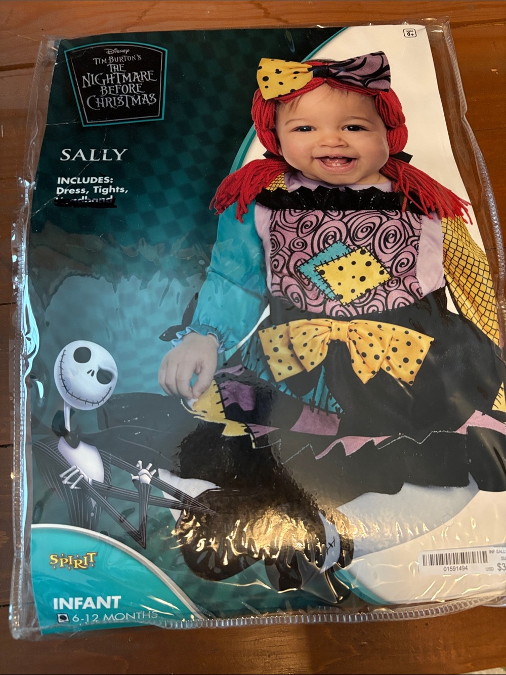 Disney’s Sally Infant Costume in Multi-Colored Patchwork with Red Yarn Hair